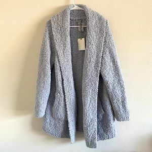 NWT Barefoot Dreams Boucle Shawl Cardigan Size Large Sky Blue Pocket Cardi